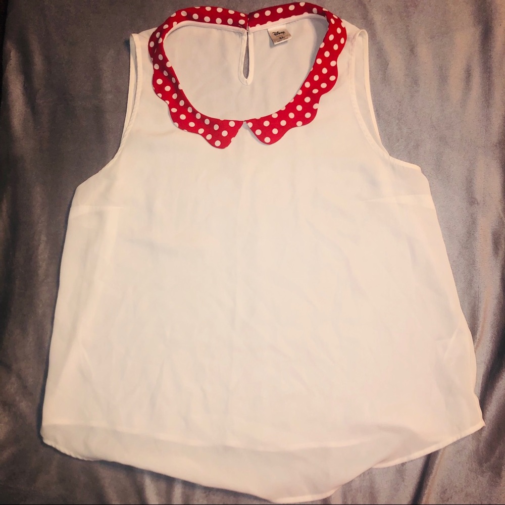 DISNEY White Blouse With Polka Dot Collar
